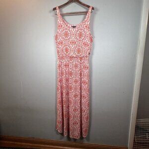 GAP Orange/Coral and White Printed Maxi Dress